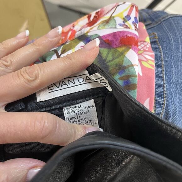 Vintage Evan Davies Black Cow Leather Skirt size 10 Straight Pencil Knee Biker - Picture 8 of 8